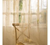 Lavyhuno Lace Curtains 72 Inch Length for Kitchen Nursery Room, French Antique Vintage Florals Embroidery Scalloped Edges, Window Treatments Farmhouse Country Pair Rod Pocket, W57 x L72, Beige