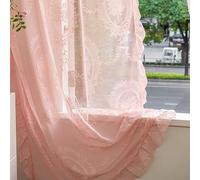 Lavyhuno Pink Lace Curtains 2 Panels 72 inches Long for Kitchen Nursery Room, Sheer Rose Florals Embroidery Shabby Chic Window Treatments Drapes Pair for Kid Girl's Room, Rod Pocket W57 x L72