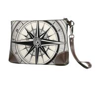 Law of Compass Navigation Print Genuine Leather Wristlet Clutch Wallet Purse Handbag Cell Phone Pocket for Women