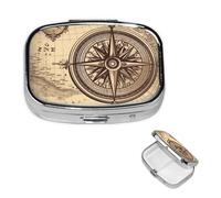 Law of The Compass Navigation Pill Box 2 Compartment Round Metal Pill Case for Purse & Pocket, Portable Medicine Organizer Travel Pillbox Daily Pill Container Holder to Hold Vitamins, Fish Oil