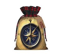 Law Of The Compass Navigation Print Christmas Party Gift Bags, Linen Drawstring Xmas Holiday Wedding Treat Candy Jewelry Sacks, Color Blocking Plaid Fabric