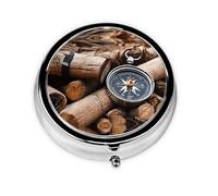 Law of The Compass Navigation Print Pill Box, Round Pill Organizer, 3 Compartment Small Pill Case for Purse & Pocket, Portable Medicine Box, Travel Pill Case