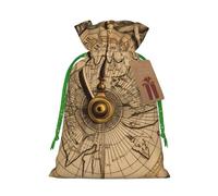Law of the Compass Navigation Printed Christmas Drawstring Bags Reusable Bag for Party Xmas Gift Wrapping, Green Ribbon, S