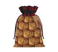 Law Of The Compass Navigation Printing Color Matching Plaid Drawstring Christmas Bag With Kraft Tag 4.7x6.9 In For Halloween
