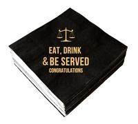 Law School Lawyer Graduation Napkins 50 Pcs Black and Gold "Eat, Drink & Be Served" Cocktail Napkins Attorney Paper Disposable Party Napkins Table Beverage Napkins 3 Ply