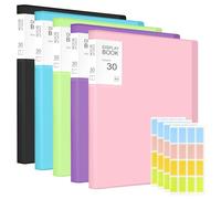 LAWALEISHE 5 Pcs A4 Display Folders,5 Pack 30 Pockets Display Book Folders with Stickers,Plastic Sleeves and Pockets,Total 150Pockets Presentation Document Project Folder for School and Offices