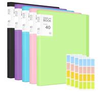 LAWALEISHE 5 Pcs A4 Display Folders,5 Pack 40 Pockets Display Book Folders with Stickers,Plastic Sleeves and Pockets,Total 200 Pockets Presentation Document Project Folder for School and Offices