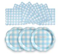 LAWALEISHE 50Pcs Blue Gingham Paper Plates and Napkins, 9" Disposable Gridded Plates for Parties, Strong Picnic Plate, Party Tableware Set for Birthday Baby Bridal Shower Wedding Table Decorations