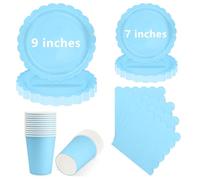 LAWALEISHE 96Pcs Blue Paper Plates, Disposable Party Plates Cups and Napkins, 9" and 7" Strong Picnic Plate, Baby Blue Party Tableware Set 24 Guests for Birthday Wedding Table Decorations