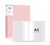 LAWALEISHE A3 Display Book Folder, 40 Pocket Book Presentation Portfolio Folder with Clear Plastic Sleeves,Arts Presentation Folders for Painting Artwork Portfolio (Pink)