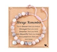 LAWALEISHE Anxiety Bracelet,Ajustable Drawstring Gemstone Beads Bracelet,Natural Stone Healing Bracelet,Pink Zebra Bracelet with Heart Charm Message Card for Women Girls Gifts