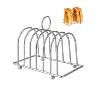 LAWALEISHE Chrome 6 Compartment Toast Bread Rack, Cooling Holder with Easy Carry Handle and Non-Slip Ball Feet, Stainless Steel Bread Slices Organizer for Kitchen Counter