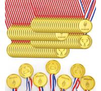 Lawei 100 Pieces Gold Medals for Awards, Little Plastic Winner Award Medals Bulk for Sports, Team Participation Trophies, Party Favors and Decorations, Lightweight Champion Awards with Ribbons