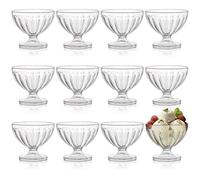Lawei 12 Pack Acrylic Ice Cream Bowls - 8 Oz Clear Plastic Dessert Cups with Footed Ice Cream Bowls for Dessert, Sundae, Salad, Cocktail, Condiment, Trifle