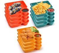 Lawei 12pcs Chip Dip Serving Platter Set, Plastic Dumpling Plates with Sauce Compartment, Square Serving Dish Sushi Plates, Small Dip Tray for Appetizer, Taco Salsa, Fruit, Charcuterie