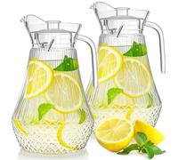 Lawei 2 Pack 2L Acrylic Pitcher, Clear Plastic Water Jug with Lid and Spout, Iced Tea Pitcher Beverage Containers for Fridge, Juice, Sangria, Lemonade, Heat-Resistant, Shatter-Proof, BPA-Free