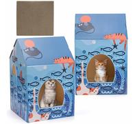Lawei 2 Pack Cardboard Cat Houses with Scratch Pads, Sturdy Cats Play Scratching House for Indoor Hideaway Furniture, Cute Scratching Box Toy for Cat Birthday, Bunny Small Pet Bed, Easy Assembly