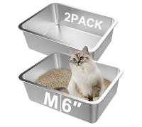 Lawei 2 Pack Stainless Steel Cat Litter Box, Rust Proof Metal Cat Box with High Sides, Large Litter Pan, Pet Toilet for Cat Kitten Rabbit, Easy to Clean, Non Stick and Non Odor,17.7 x 13.8 x 6 Inch