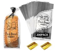 Lawei 200 Pack Plastic Bread Bags for Homemade Bread with Ties, 18 x 8 x 4 Inch Clear Reusable Loaf Packing Bags, Large Fresh Bread Printed Bakery Bag for Sourdough, Sandwich, Bagels, Pastries, Bakers