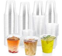 Lawei 200 Sets Clear Plastic Cups with Lids, 10 Oz Reusable Cold Drinking Cups, Plastic Party Cups with Straw Slot Lids for Beverage, Iced Coffee, Smoothie, Milkshake and to-GO Drinkings