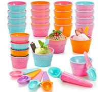 Lawei 24 Pack Reusable Ice Cream Bowls with Spoons, 6Oz Cartoon Candy Color Plastic Ice Cream Cups, Cute Summer Holiday Parties Favors Dessert Bowls for Sundae Yogurt Pudding DIY Baking, 1 Big Scoop