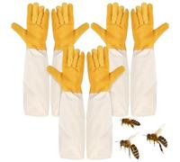 Lawei 3 Pairs Beekeeping Gloves, Goatskin Leather Beekeeper's Gloves with Ventilated Canvas Long Sleeves, Thick Protected Bee Gloves for the Beginner Beekeeper Hand Protection, Elastic Cuffs Vented