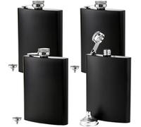Lawei 4 Pack Stainless Steel Black Hip Flask Set Leakproof Flask with 4 Free Bonus Funnel - 240ml/ 8 oz