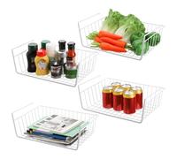 Lawei 4 Pack White Under Shelf Wire Basket Hanging Storage Baskets, Under Cabinet Add-on Storage Racks Slide-in Baskets Organizer for Kitchen Pantry Desk Bookshelf