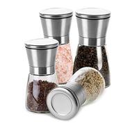 Lawei 4 Pcs Salt and Pepper Grinder Mill Set Stainless Steel Salt and Pepper Shaker Stainless Steel Spice Mills with Glass Body & Adjustable Coarseness