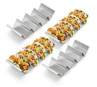 Lawei 4Pack Stainless Steel Taco Holder Stand, Taco Holder Stand Tray with Handles, Up to 4 Tacos Each Keeping Shells Upright, Stylish Taco Shell Holders, Oven, Grill and Dishwasher Safe