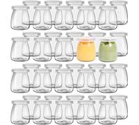 Lawei Pack of 40 Yoghurt Jars with Lids 150 ml Glass Jars, Replacement Pudding Yoghurt Jars, Preserving Jars, Tulip Jar for Jams, Jellies, Honey, Desserts, Milk
