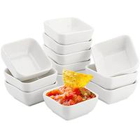 Lawei Set of 12 Porcelain Dip Bowls Set 90ml Souffle Ramekins Ceramic Dessert Bowls Square Ramekins White Dishes Server Dishes for Baking BBQ Soy Ketchup Snacks