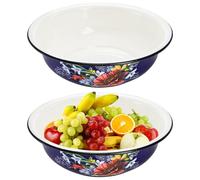 Lawei Set of 2 Enamel Bowl, 4 Quart Large Enamel Salad Serving Mixing Bowl with Black Rim, Vintage Enamelware Plate Dish for Fruit Salad Pasta Soup Dinner, Round Dough Making Bowl Washing Basin, 12in