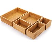 Lawei Set of 5 Bamboo Drawer Organizer Boxes, Desk Storage Box Kit, Drawer Storage Containers Tray Bins for Office, Kitchen, Bedroom, Children Room, Craft, Sewing