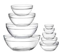 Lawei Set of 9 Glass Mixing Bowls - Nesting Prep Bowls, Clear Salad Bowls for Kitchen Prep, Cereal, Ice Cream, Pasta, Fruits, Transparent
