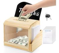 Lawei Wood Suggestion Box with Slot and Lock, Natural Pinewood Donation Tips Boxes with 50 Free Cards, Prayer Ballot Comment Box with Acrylic Panel and Sign Holder for Countertop, Church, Wedding