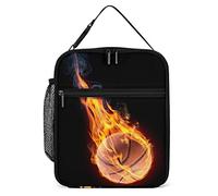 Lawenp Basketball with Fire Lunch Box Reusable Lunch Bag for Men Women Work Insulated Small Vintage Popular Sports Lunchbox for Unisex Adult Work Picnic