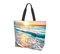 Lawenp Beach Sunset Ocean Waves Shoulder Bag For Women, Reusable Tote Bag Eco Bag Shopping Bag Folding Bags Beach Bag
