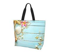 Lawenp Beach Theme Seashells Tote Bag With Handles Reusable Tote Bag For Women Teacher Mother As Gifts Washable