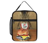 Lawenp Big Hungry Cat Lunch Box Reusable Lunch Bag for Men Women Work Insulated Small Delicious Fish Burger Lunchbox for Unisex Adult Work Picnic