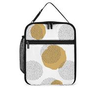Lawenp Black Polka Dots and Gold Circles Lunch Box Reusable Lunch Bag for Men Women Work Insulated Small Lunchbox for Unisex Adult Work Picnic