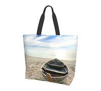 Lawenp Boat Beach Sunrise Time Nautical Canvas Shoulder Bag For Women, Reusable Waterproof Tote Bag Eco Bag Shopping Bag Folding Bags Beach Bag