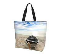 Lawenp Boat Beach Sunrise Time Tote Bag With Handles Reusable Tote Bag For Women Teacher Mother As Gifts Washable