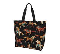 Lawenp Brown Horse Tote Bag With Handles Reusable Tote Bag For Women Teacher Mother As Gifts Washable