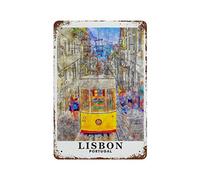 Lawenp Classic decoration Iron Painting Tin Sign Lisbon Portugal Travel Art metal poster Decoration Horizontal Plate for Garage Bar Pub Shop Funny Retro Wall Art Sign W8xH12 Inch (20x30cm)