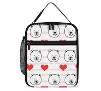 Lawenp Cute Polar Bear Lunch Box Reusable Lunch Bag for Men Women Work Insulated Small Red Heart Valentines Lunchbox for Unisex Adult Work Picnic
