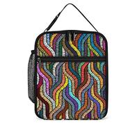 Lawenp Ethnic and Tribal Motifs Colored Lines Lunch Box Reusable Lunch Bag for Men Women Work Insulated Small Bohemian Embroidery Seamless Lunchbox for Unisex Adult Work Picnic