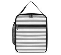 Lawenp Grey White Stripes Lunch Box Reusable Lunch Bag for Men Women Work Insulated Small Lunchbox for Unisex Adult Work Picnic
