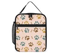 Lawenp Insulated Lunch Box Blue Brown Paws Small Lunch Cooler Bag Bones Reusable Thermal Meal Container Tote for Work Travel Picnic