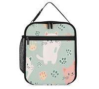 Lawenp Insulated Lunch Box Cartoon Cute Kitten Portable Lunch Bag Cat Paws Reusable Small Cooler Lunchbox for Work Picnic Travel